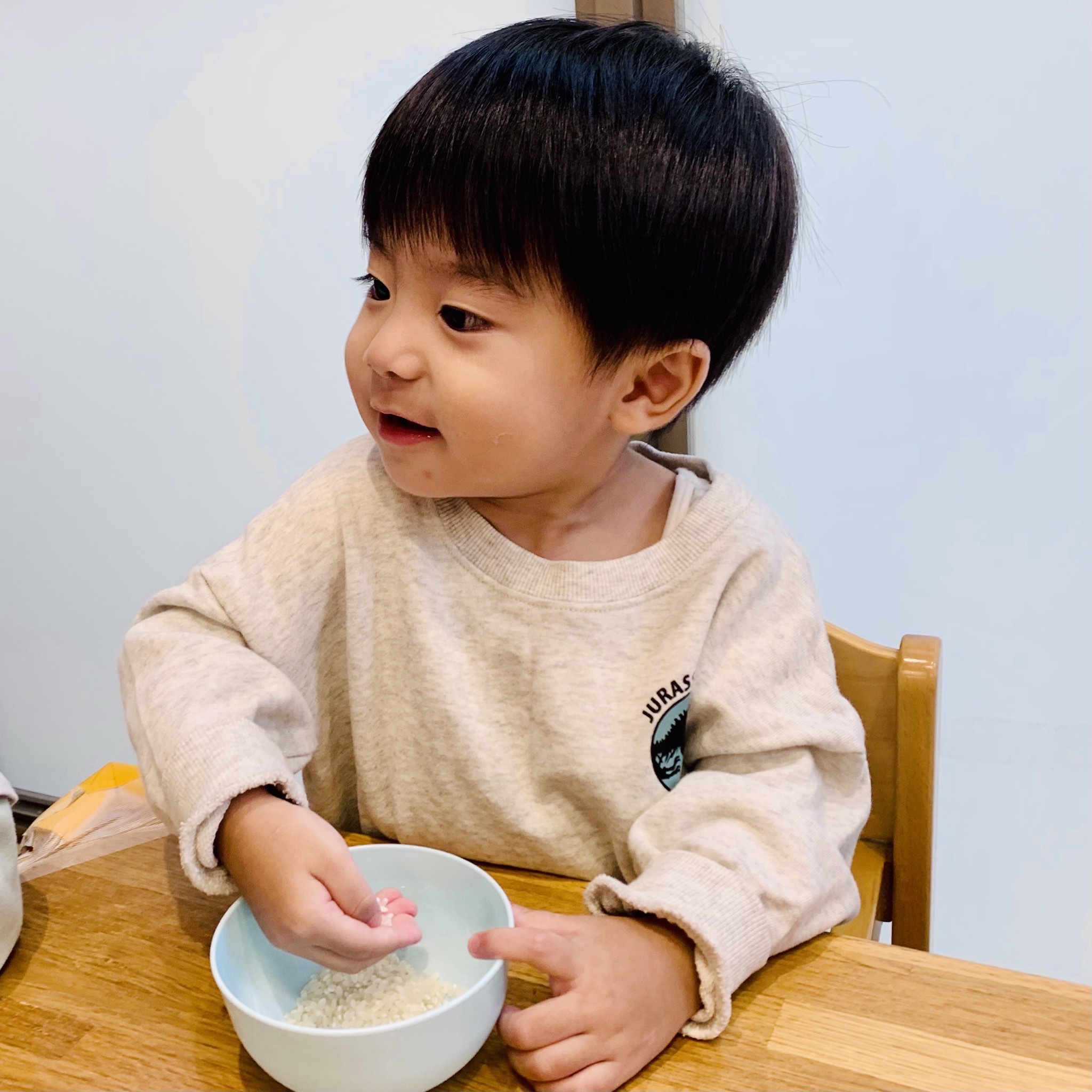 稲穂を観察する子ども